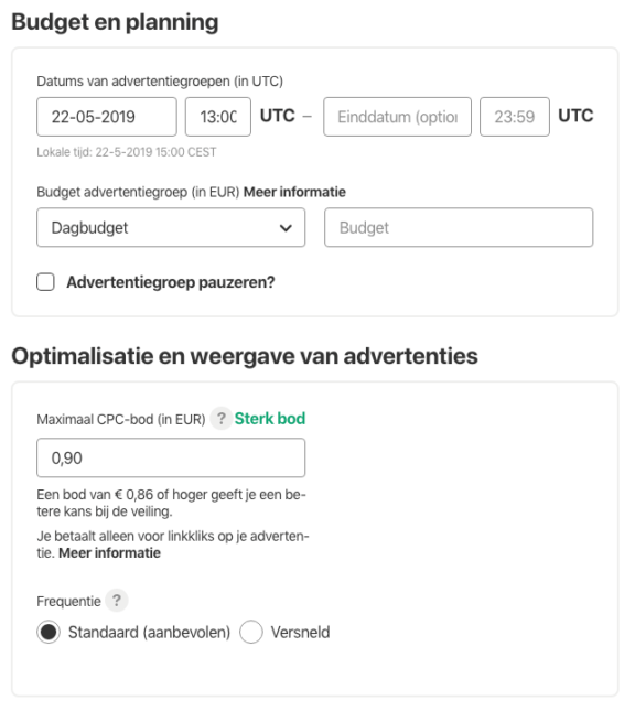 Pinterest budget planning en bod instellen Pinterest budget planning en bod instellen